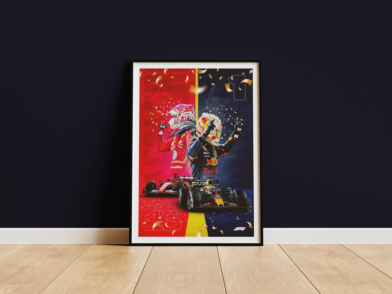 F1 poster — Verstappen and Leclerc