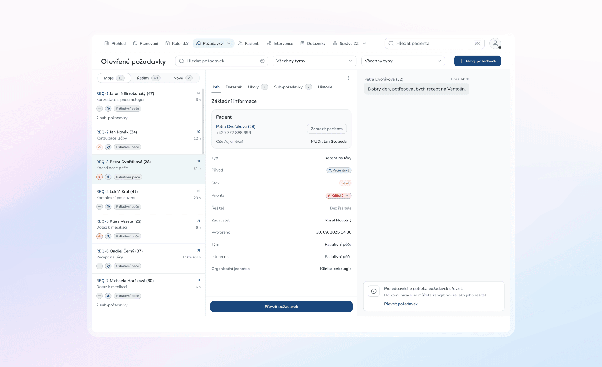 Telemedicine portal — patient management screen