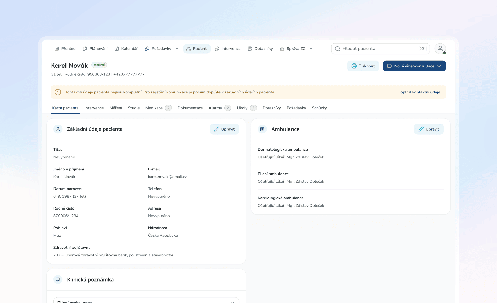 Telemedicine portal — consultations screen
