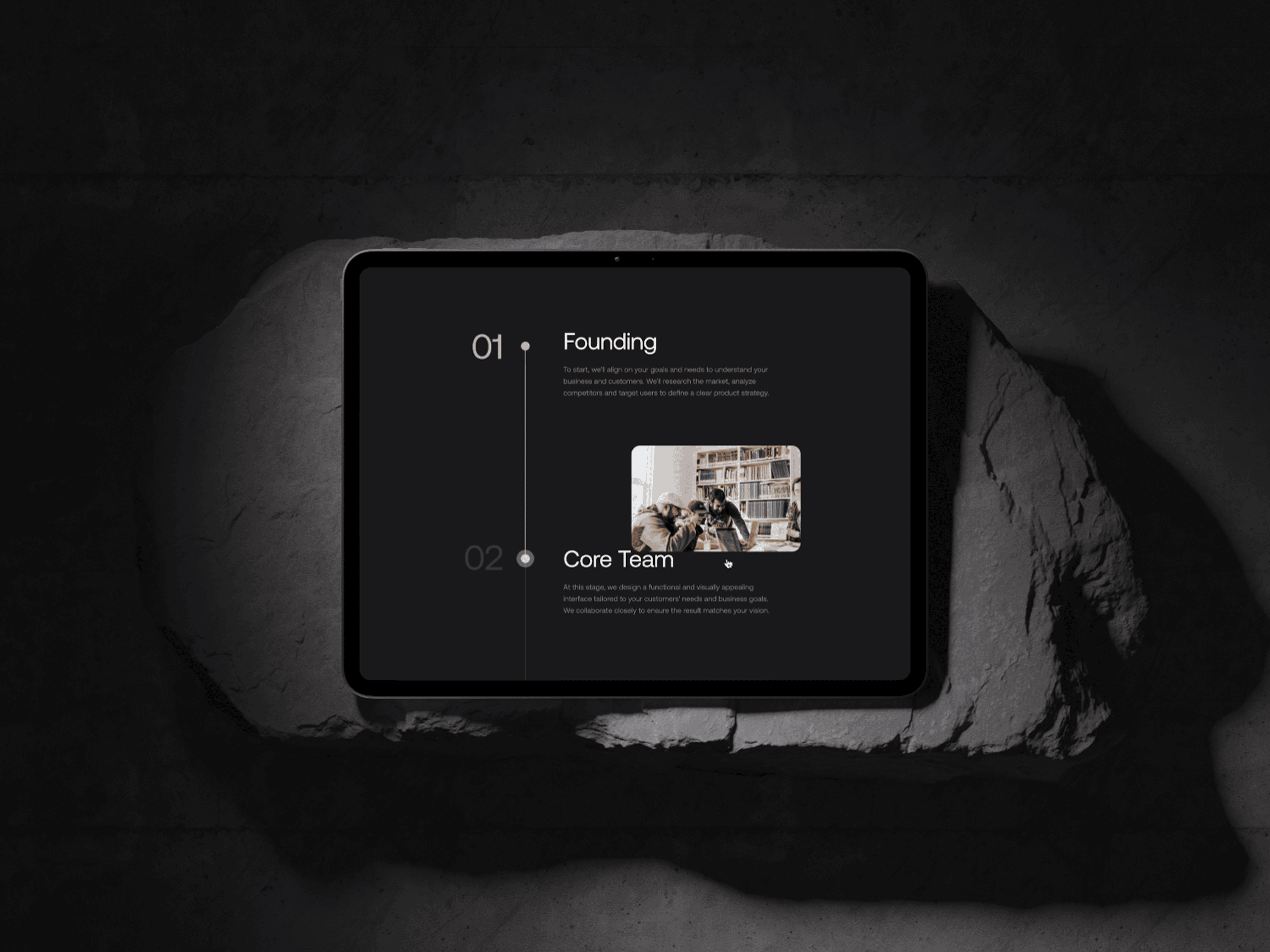 Veevoy about page — Founding and Core Team on iPad Pro